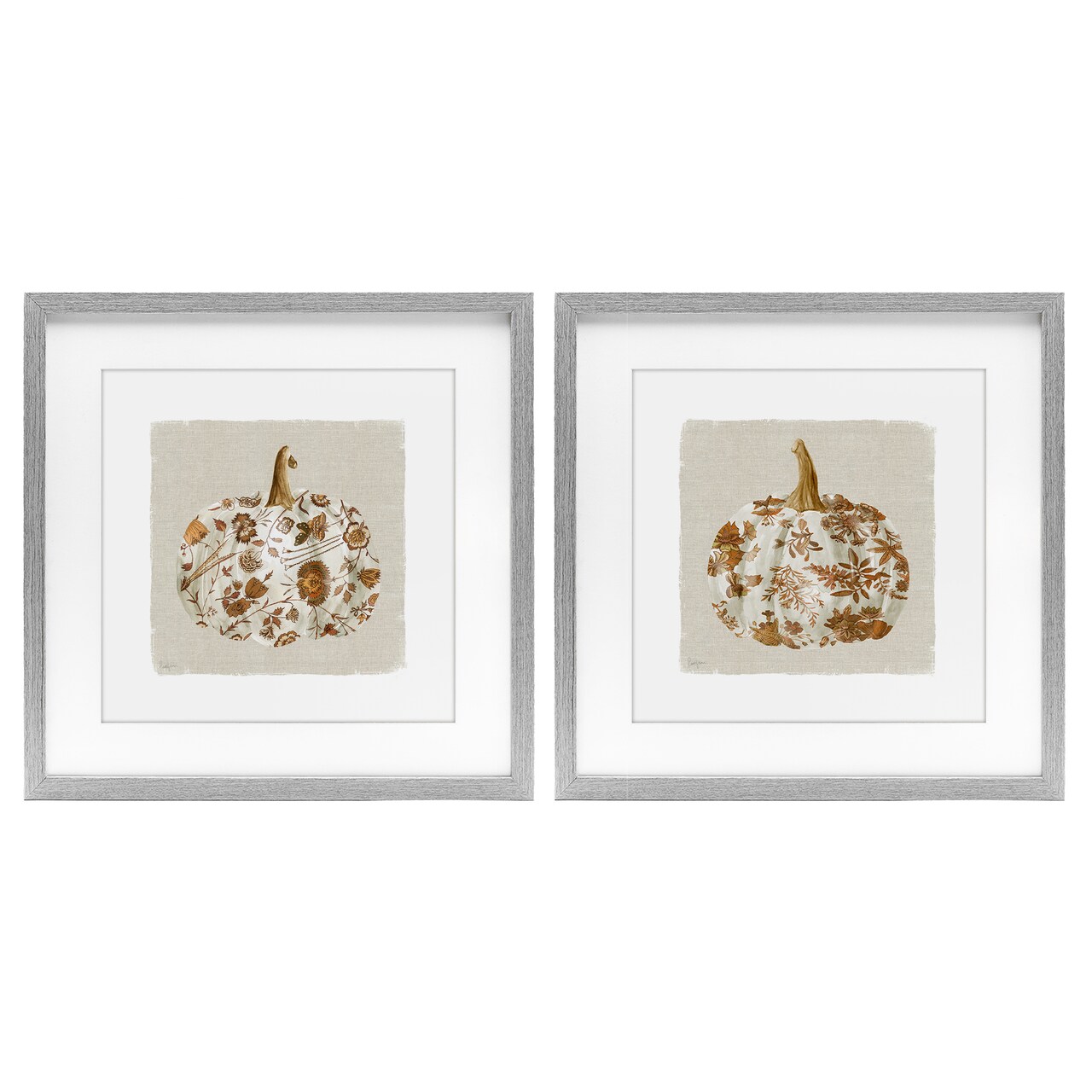 Stupell Industries Vintage Patterned Pumpkins 2pc Framed Print Under Glass Set, design by Livi Finn